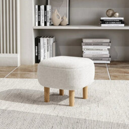 Beige Square Footstool Footrest Pouffe Foot Stool Ottoman Padded Seat With Wooden Legs - thumbnail 6