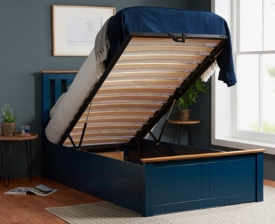 Save On Goods UK 3Ft Single Navy Blue Wood Wooden Ottoman Gas Lift Up Storage Bed Frame Bedstead - image 1