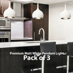 Modern Hanging Ceiling Pendant Light Set - 3X White & Copper Led Lamps For Kitchen - thumbnail 2