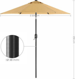 Songmics Garden Parasol Umbrella, Outdoor Sunshade With Tilt Feature And Crank Mechanism, No Base, For Patio Balcony Pool, Taupe - thumbnail 2