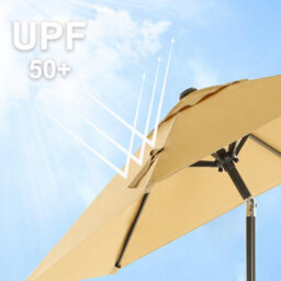 Songmics Garden Parasol Umbrella, Outdoor Sunshade With Tilt Feature And Crank Mechanism, No Base, For Patio Balcony Pool, Taupe - thumbnail 4