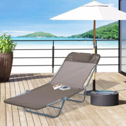 Adjustable Sun Bed Garden Lounger Recliner Relaxing Camping Coffee - thumbnail 3