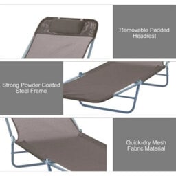 Adjustable Sun Bed Garden Lounger Recliner Relaxing Camping Coffee - thumbnail 4
