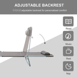 Adjustable Sun Bed Garden Lounger Recliner Relaxing Camping Coffee - thumbnail 5