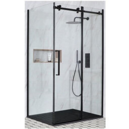 Homestylestore Black Reversible Corner Frameless Sliding Door Shower Enclosure With Graphite Slate Effect Tray 1500 X 800mm - thumbnail 1