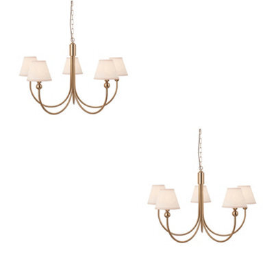 Loops Stylish 2 Pack Hanging Ceiling Pendant Lights - Brushed Brass And Vintage White Fabric Shades - image 1
