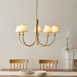 Loops Stylish 2 Pack Hanging Ceiling Pendant Lights - Brushed Brass And Vintage White Fabric Shades - thumbnail 2