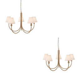 Loops Stylish 2 Pack Hanging Ceiling Pendant Lights - Brushed Brass And Vintage White Fabric Shades - thumbnail 1