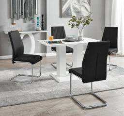 Furniturebox Uk 4 Seater Dining Set - Imperia White High Gloss Dining Table And Chairs - 4 Black Lorenzo Chrome Dining Chairs - thumbnail 1