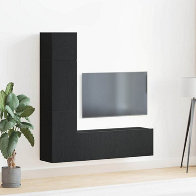 Berkfield 3 Piece Wall-Mounted Tv Unit Set In Black Oak - image 1