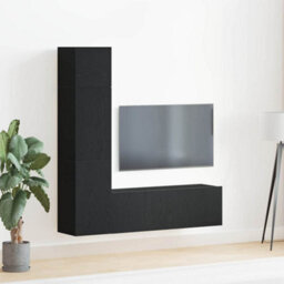 Berkfield 3 Piece Wall-Mounted Tv Unit Set In Black Oak - thumbnail 1