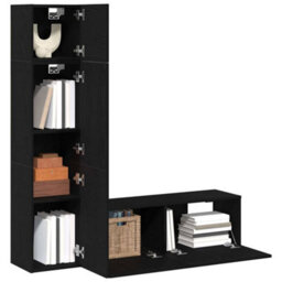 Berkfield 3 Piece Wall-Mounted Tv Unit Set In Black Oak - thumbnail 3