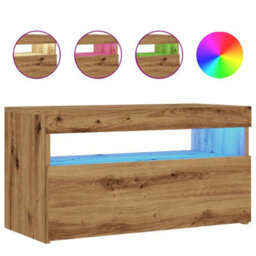 Berkfield Tv Cabinets With Led Lights 2 Pcs Artisan Oak Engineered Wood - thumbnail 8