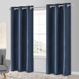 Morea Blue Plain Woven Lined Eyelet Curtain (W)167Cm (L)183Cm, Pair - thumbnail 2