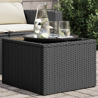 Walplus Garden Table With Glass Top Black 55X55X37 Cm Poly Rattan - image 1