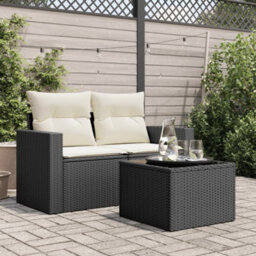 Walplus Garden Table With Glass Top Black 55X55X37 Cm Poly Rattan - thumbnail 3