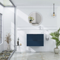 Royal Bathrooms Evora 700mm Midnight Blue Fluted Wall Hung Countertop Vanity Unit 2 Drawer With Peak Basin - thumbnail 2