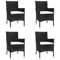Berkfield 5 Piece Garden Bistro Set With Cushions Black Poly Rattan - thumbnail 4