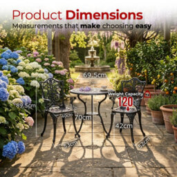 Centurion Supports Tabreez Garden And Patio Table And 2 Large Chairs With Armrests Cast Aluminium Bistro Set - thumbnail 9