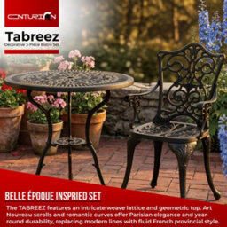 Centurion Supports Tabreez Garden And Patio Table And 2 Large Chairs With Armrests Cast Aluminium Bistro Set - thumbnail 2