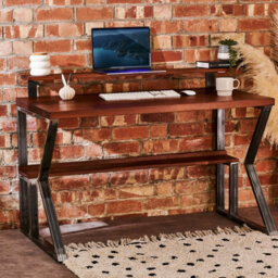 Timber Foundry Reclaimed Wood Desk With Shelf L100 X W62 X H75Cm, Dark Walnut - thumbnail 3