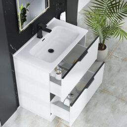 Royal Bathrooms Evora 800mm Matt White Fluted Floor Standing Bathroom Vanity Unit 2 Drawer Cabinet With Ceramic Basin & Matt Black Handles - thumbnail 5