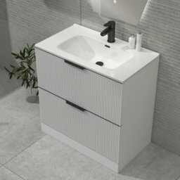 Royal Bathrooms Evora 800mm Matt White Fluted Floor Standing Bathroom Vanity Unit 2 Drawer Cabinet With Ceramic Basin & Matt Black Handles - thumbnail 6