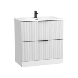 Royal Bathrooms Evora 800mm Matt White Fluted Floor Standing Bathroom Vanity Unit 2 Drawer Cabinet With Ceramic Basin & Matt Black Handles - thumbnail 7