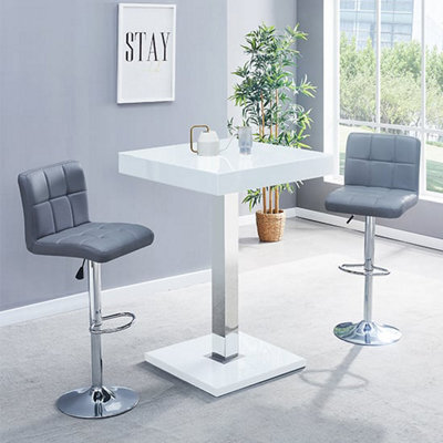 Furniture in Fashion Topaz White High Gloss Bar Table With 2 Coco Grey Stools - image 1