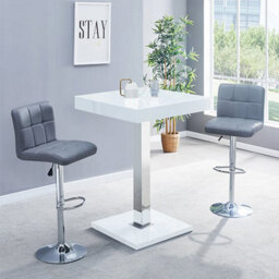Furniture in Fashion Topaz White High Gloss Bar Table With 2 Coco Grey Stools - thumbnail 1