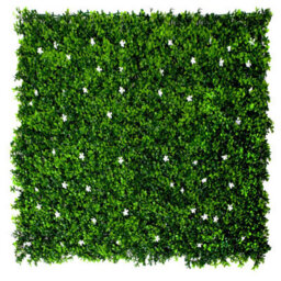 Greenbrokers Artificial Green Plant Wall Hedge With Green Leaf Foliage & White Flowers-Uv Stable (Pack Of 4) (1M X 1M)