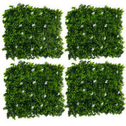 Greenbrokers Artificial Green Plant Wall Hedge With Green Leaf Foliage & White Flowers-Uv Stable (Pack Of 4) (1M X 1M) - thumbnail 2
