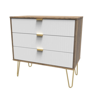 Linear Ready Assembled Matt White Dark Oak Effect 3 Drawer Wide Chest (H)695mm (W)765mm (D)415mm - image 1
