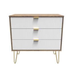 Linear Ready Assembled Matt White Dark Oak Effect 3 Drawer Wide Chest (H)695mm (W)765mm (D)415mm - thumbnail 2