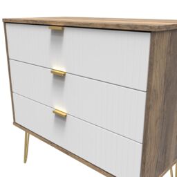 Linear Ready Assembled Matt White Dark Oak Effect 3 Drawer Wide Chest (H)695mm (W)765mm (D)415mm - thumbnail 5