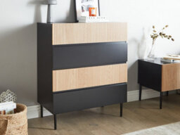 Beliani 4 Drawer Chest Blythe Natural Ash Wood Black - thumbnail 2