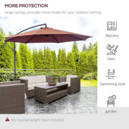 Outsunny 3(M) Garden Banana Parasol Cantilever Umbrella W/ Crank, Coffee - thumbnail 6