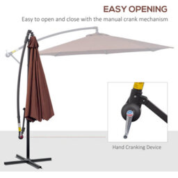 Outsunny 3(M) Garden Banana Parasol Cantilever Umbrella W/ Crank, Coffee - thumbnail 4