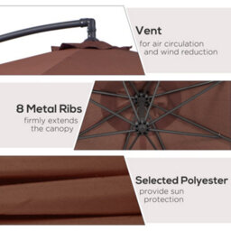 Outsunny 3(M) Garden Banana Parasol Cantilever Umbrella W/ Crank, Coffee - thumbnail 7