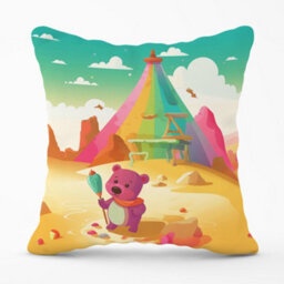 Warren Reed Designer Purple Bear On A Beach Holiday Cushions 60Cm X 60Cm - thumbnail 1