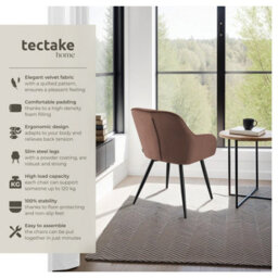 Tectake Set Of 2 Chair Marilyn - Velvet Look, Quilted, Continuous Backrest, Slim Steel Legs  - Brown/black - thumbnail 2