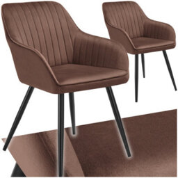 Tectake Set Of 2 Chair Marilyn - Velvet Look, Quilted, Continuous Backrest, Slim Steel Legs  - Brown/black