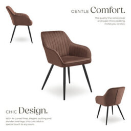 Tectake Set Of 2 Chair Marilyn - Velvet Look, Quilted, Continuous Backrest, Slim Steel Legs  - Brown/black - thumbnail 3