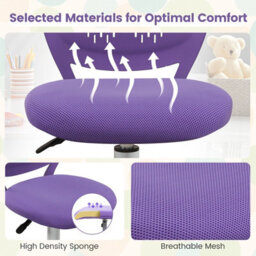 Costway Kids School Desk Chair Ergonomic Study Chair Rolling Swivel Task Chair W/ Adjustable Height Purple - thumbnail 8