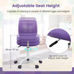 Costway Kids School Desk Chair Ergonomic Study Chair Rolling Swivel Task Chair W/ Adjustable Height Purple - thumbnail 7
