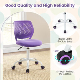 Costway Kids School Desk Chair Ergonomic Study Chair Rolling Swivel Task Chair W/ Adjustable Height Purple - thumbnail 9