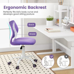 Costway Kids School Desk Chair Ergonomic Study Chair Rolling Swivel Task Chair W/ Adjustable Height Purple - thumbnail 6