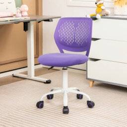 Costway Kids School Desk Chair Ergonomic Study Chair Rolling Swivel Task Chair W/ Adjustable Height Purple - thumbnail 1