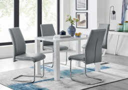 Furniturebox Pivero White High Gloss Dining Table And 4 Elephant Grey Lorenzo Chairs Set - thumbnail 1