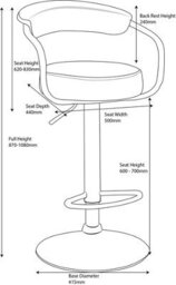 Lamboro Zenith Kitchen Bar Stool, Height Adjustable Swivel Gas Lift, Home Bar & Breakfast Barstool, Slate Grey - thumbnail 4